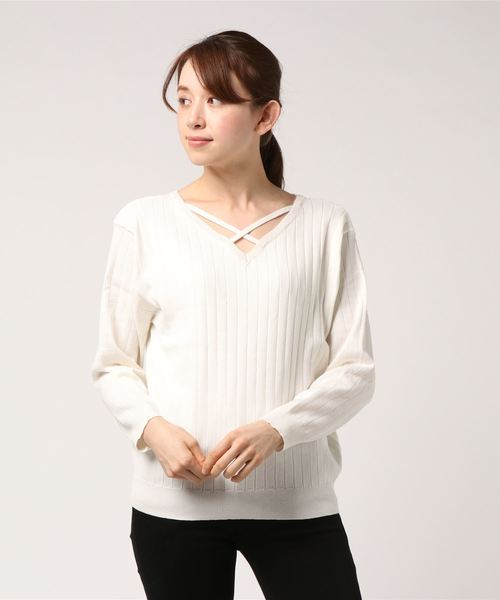 one way(ワンウェイ)の「ワイドリブクロスニット(ニット/セーター・レディース・ライトピンク/ライトグリーン/ホワイト/ライトグレー/ブラック・M)」の8枚目の写真