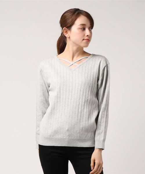 one way(ワンウェイ)の「ワイドリブクロスニット(ニット/セーター・レディース・ライトピンク/ライトグリーン/ホワイト/ライトグレー/ブラック・M)」の9枚目の写真