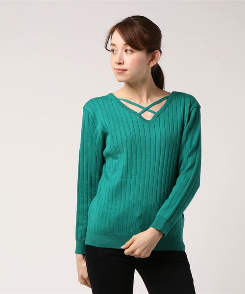 one way(ワンウェイ)の「ワイドリブクロスニット(ニット/セーター・レディース・ライトピンク/ライトグリーン/ホワイト/ライトグレー/ブラック・M)」の11枚目の写真