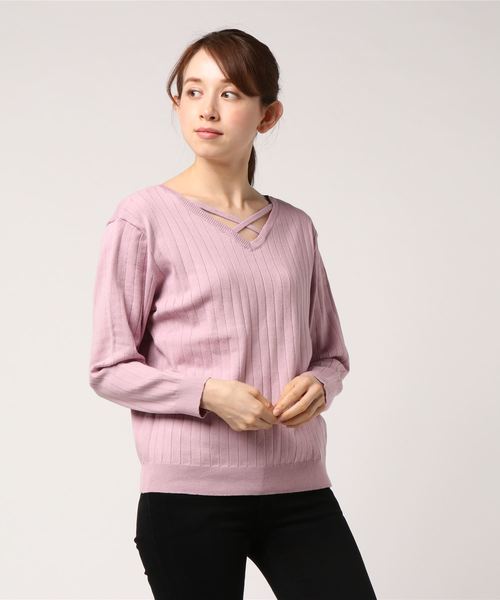 one way(ワンウェイ)の「ワイドリブクロスニット(ニット/セーター・レディース・ライトピンク/ライトグリーン/ホワイト/ライトグレー/ブラック・M)」の10枚目の写真