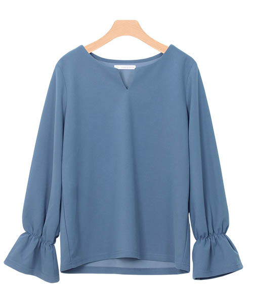 Pierrot（ピエロ）の「キーネック キャンディースリーブ カットジョーゼット Tブラウス（シャツ/ブラウス・レディース・ブラック/ベージュ/マスタード/カーキ/ミント/ネイビー/ブルー・L/M）」の6枚目の写真