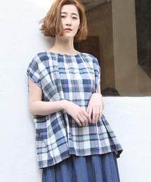 coen | 【Market】 マドラスチェックギャザーブラウス(シャツ/ブラウス)