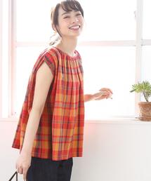 coen | 【Market】 マドラスチェックギャザーブラウス(シャツ/ブラウス)
