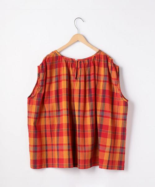 coen（コーエン）の「【Market】 マドラスチェックギャザーブラウス（シャツ/ブラウス・レディース・ネイビー/ピンク系その他・FREE）」の4枚目の写真