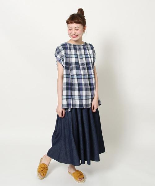 coen（コーエン）の「【Market】 マドラスチェックギャザーブラウス（シャツ/ブラウス・レディース・ネイビー/ピンク系その他・FREE）」の16枚目の写真