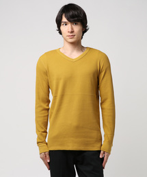 ワッフルVネック長袖Tシャツ