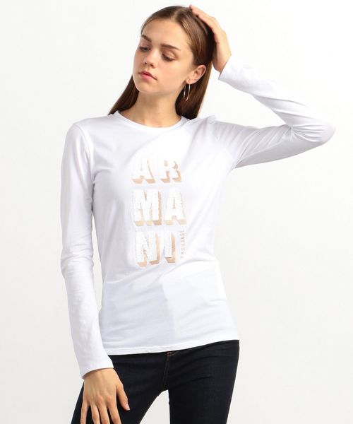 ARMANI EXCHANGE（アルマーニエクスチェンジ）の「【A|Xアルマーニ エクスチェンジ】スパンコールロゴ　ロングＴシャツ（Tシャツ/カットソー・レディース・ホワイト/ブラック・SMALL/MEDIUM/LARGE/X-SMALL）」の2枚目の写真