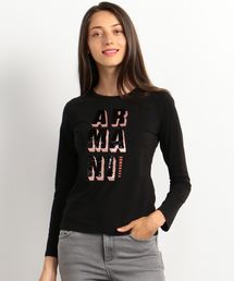 【A|Xアルマーニ エクスチェンジ】スパンコールロゴ ロングTシャツ