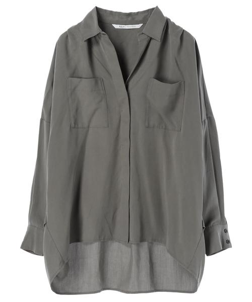 Editt by YECCA VECCA（エディットバイイェッカヴェッカ）の「P.テンセルスキッパ-シャツ（シャツ/ブラウス・レディース・カーキ/ラベンダー/ライトベージュ・FREE）」の5枚目の写真