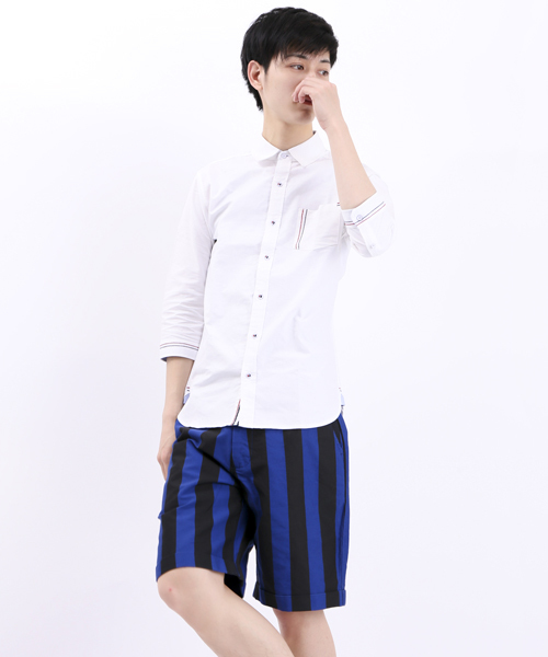 WEGO（ウィゴー）の「WEGO/ストライプショーツ（スラックス・メンズ・ホワイト/ブルー・MEDIUM/LARGE）」の8枚目の写真