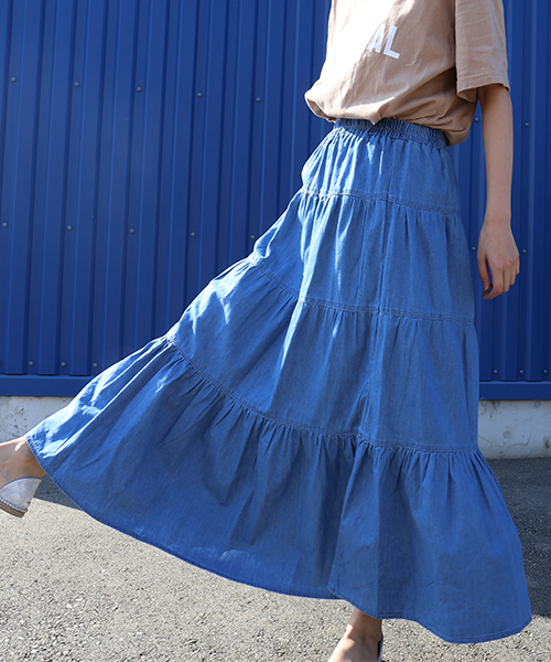 CHARM BERRY TIC（チャームベリーチック）の「デニムティアードスカート（スカート・レディース・ブルー/ネイビー/ライトブルー・M/L/LL）」の16枚目の写真