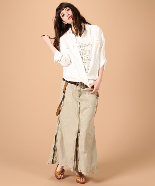 goa（ゴア）の「STRONG　FOR　WORK　ﾌﾟﾘﾝﾄTシャツ（Tシャツ/カットソー・レディース・ホワイト/グレー/ベージュ/カーキ・FREE）」の13枚目の写真