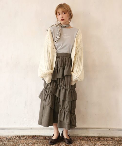 one after another NICE CLAUP(ワンアフターアナザーナイスクラップ)の「フリルティアードスカート(スカート・レディース・ブラック/パープル/アイボリー/チェック・FREE)」の18枚目の写真
