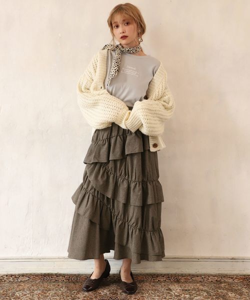 one after another NICE CLAUP(ワンアフターアナザーナイスクラップ)の「フリルティアードスカート(スカート・レディース・ブラック/パープル/アイボリー/チェック・FREE)」の13枚目の写真