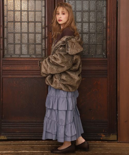 one after another NICE CLAUP(ワンアフターアナザーナイスクラップ)の「フリルティアードスカート(スカート・レディース・ブラック/パープル/アイボリー/チェック・FREE)」の11枚目の写真