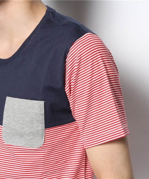 R.NEWBOLD(アールニューボールド)の「CREW NECK BORDER T-SH/SWITCHING/145541(Tシャツ/カットソー・メンズ・ホワイト系その他/グリーン/ネイビー・X-LARGE/LARGE/MEDIUM/SMALL)」の7枚目の写真