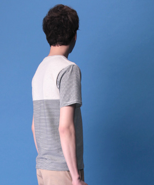 R.NEWBOLD(アールニューボールド)の「CREW NECK BORDER T-SH/SWITCHING/145541(Tシャツ/カットソー・メンズ・ホワイト系その他/グリーン/ネイビー・X-LARGE/LARGE/MEDIUM/SMALL)」の6枚目の写真