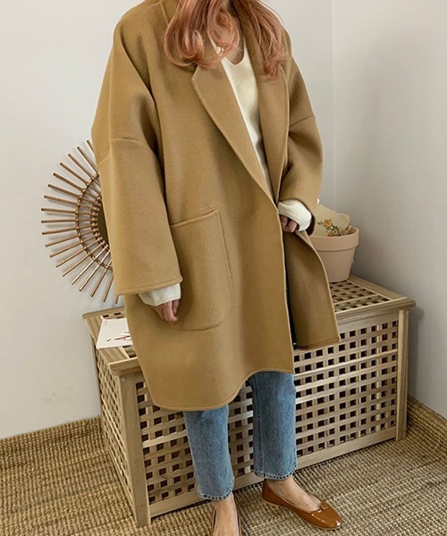 チェスターコート ガウンコート レディース オーバーサイズ 大きいサイズ 秋冬 ロング丈 アウター 体型カバー 無地 オフホワイト L コート チェスターコート ラメオーバーサイズロングコート レディース