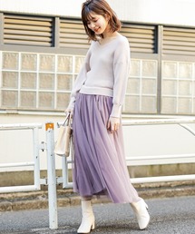 natural couture | ニット×チュールドッキングワンピース(ワンピース)