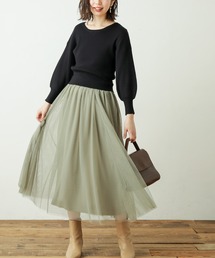 natural couture | ニット×チュールドッキングワンピース(ワンピース)