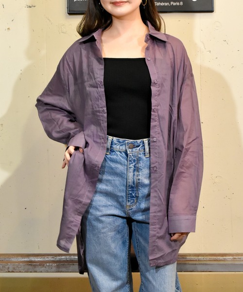 TONE SELECT WEAR（トーンセレクトウェア）の「【TONE SELECT WEAR】シアーロングシャツ(MI)（シャツ/ブラウス・レディース・ホワイト/パープル/ブラウン/グリーン・FREE）」の4枚目の写真