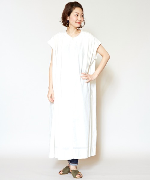 チャイハネ（チャイハネ）の「【チャイハネ】yul バンドカラーフレンチスリーブワンピース（ワンピース・レディース・ホワイト/ブラック/レッド・FREE）」の2枚目の写真