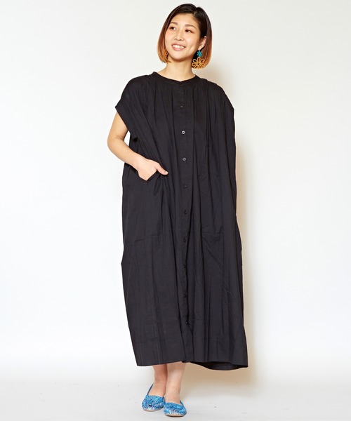 チャイハネ（チャイハネ）の「【チャイハネ】yul バンドカラーフレンチスリーブワンピース（ワンピース・レディース・ホワイト/ブラック/レッド・FREE）」の3枚目の写真