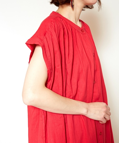 チャイハネ（チャイハネ）の「【チャイハネ】yul バンドカラーフレンチスリーブワンピース（ワンピース・レディース・ホワイト/ブラック/レッド・FREE）」の9枚目の写真