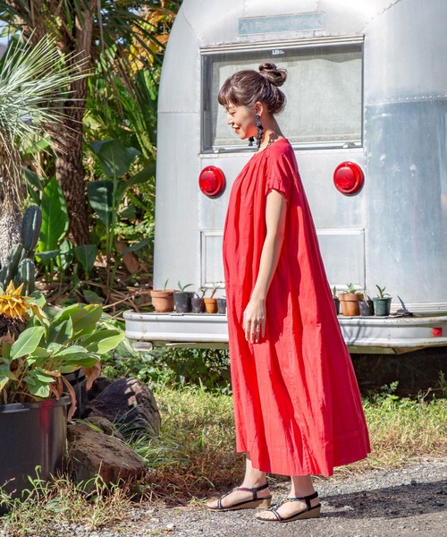 チャイハネ（チャイハネ）の「【チャイハネ】yul バンドカラーフレンチスリーブワンピース（ワンピース・レディース・ホワイト/ブラック/レッド・FREE）」の20枚目の写真