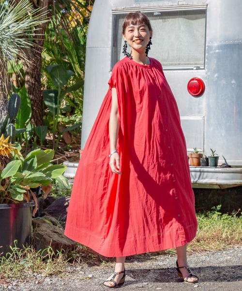 チャイハネ（チャイハネ）の「【チャイハネ】yul バンドカラーフレンチスリーブワンピース（ワンピース・レディース・ホワイト/ブラック/レッド・FREE）」の20枚目の写真