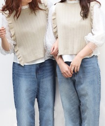 PairPair | ドットシアースリーブブラウス×フリルニットベストセット(ベスト)