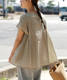 コットンガーゼ 袖タック ボクシーブラウス