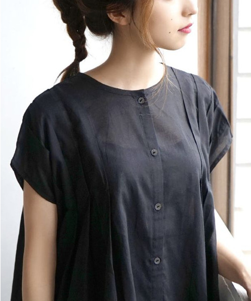 zootie(ズーティー)の「コットンガーゼ 袖タック ボクシーブラウス(シャツ/ブラウス・レディース・ホワイト/ブラック/ネイビー/ピンク/モカ/グレイッシュブルー/ミント/マスタード/ブラウン/ライトグリーン/ダークパープル/ブラック系その他・フリー)」の16枚目の写真