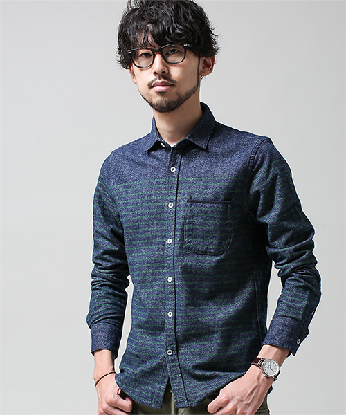 NANO universe(ナノユニバース)の「ナッピングパネルボーダーSH(シャツ/ブラウス・メンズ・ホワイト/ネイビー/グレー/グリーン・X-LARGE/LARGE/SMALL/MEDIUM)」の3枚目の写真