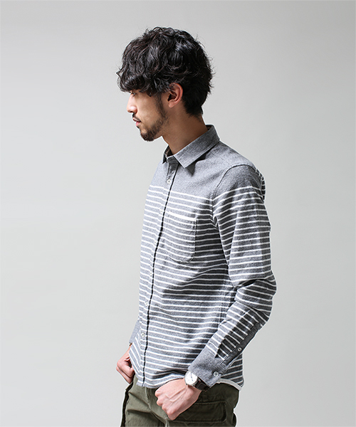 NANO universe(ナノユニバース)の「ナッピングパネルボーダーSH(シャツ/ブラウス・メンズ・ホワイト/ネイビー/グレー/グリーン・X-LARGE/LARGE/SMALL/MEDIUM)」の11枚目の写真