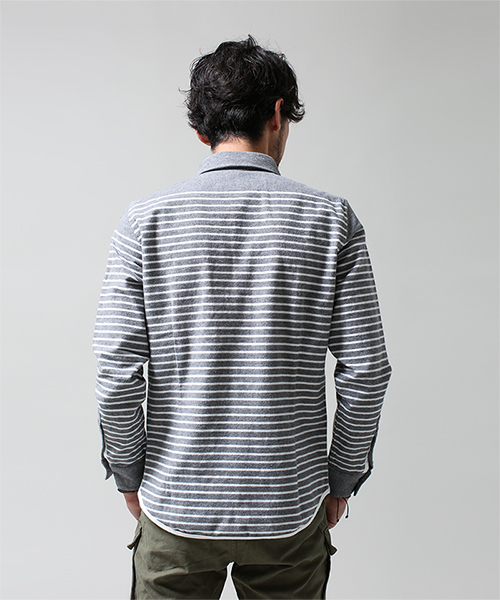 NANO universe(ナノユニバース)の「ナッピングパネルボーダーSH(シャツ/ブラウス・メンズ・ホワイト/ネイビー/グレー/グリーン・X-LARGE/LARGE/SMALL/MEDIUM)」の12枚目の写真