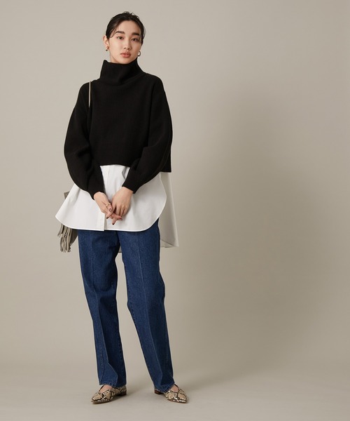 ADAM ET ROPE'（アダムエロペ）の「【セットアイテム】レイヤードシャツ片畦プルオーバー（ニット/セーター・レディース・ホワイト/ブラック・FREE）」の3枚目の写真