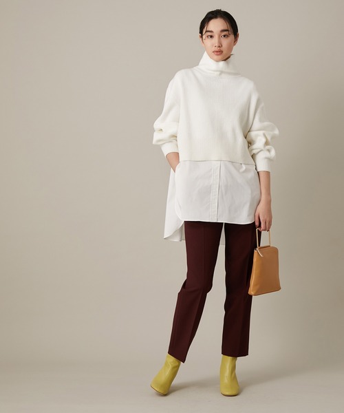 ADAM ET ROPE'（アダムエロペ）の「【セットアイテム】レイヤードシャツ片畦プルオーバー（ニット/セーター・レディース・ホワイト/ブラック・FREE）」の5枚目の写真