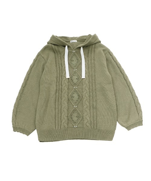 axes femme（アクシーズファム）の「モチーフレースニットパーカー（ニット/セーター・レディース・サックスブルー/キナリ/グリーン・MEDIUM）」の2枚目の写真