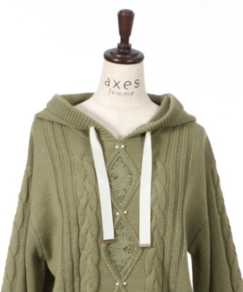 axes femme（アクシーズファム）の「モチーフレースニットパーカー（ニット/セーター・レディース・サックスブルー/キナリ/グリーン・MEDIUM）」の19枚目の写真