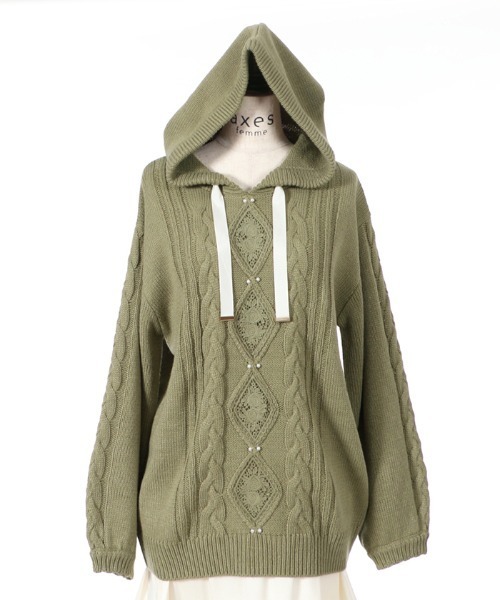 axes femme（アクシーズファム）の「モチーフレースニットパーカー（ニット/セーター・レディース・サックスブルー/キナリ/グリーン・MEDIUM）」の21枚目の写真