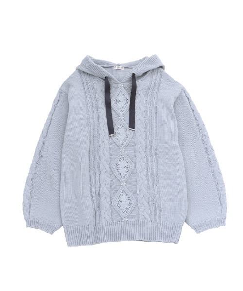 axes femme（アクシーズファム）の「モチーフレースニットパーカー（ニット/セーター・レディース・サックスブルー/キナリ/グリーン・MEDIUM）」の5枚目の写真