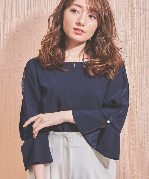 NOELA（ノエラ）の「レーススリーブブラウス（シャツ/ブラウス・レディース・ネイビー/ベージュ/オフホワイト・FREE）」の4枚目の写真