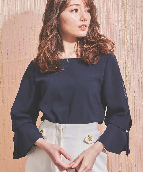 NOELA（ノエラ）の「レーススリーブブラウス（シャツ/ブラウス・レディース・ネイビー/ベージュ/オフホワイト・FREE）」の5枚目の写真