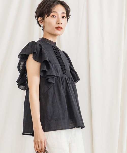 CIENA（シエナ）の「レース衿フリルピンタックブラウス（シャツ/ブラウス・レディース・ブラック/オフホワイト/オレンジ・FREE）」の17枚目の写真