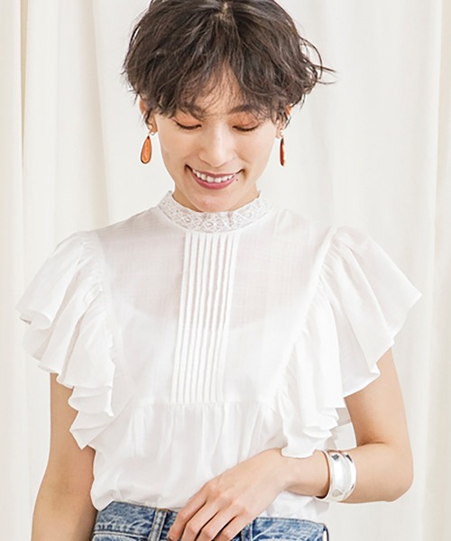 CIENA（シエナ）の「レース衿フリルピンタックブラウス（シャツ/ブラウス・レディース・ブラック/オフホワイト/オレンジ・FREE）」の14枚目の写真