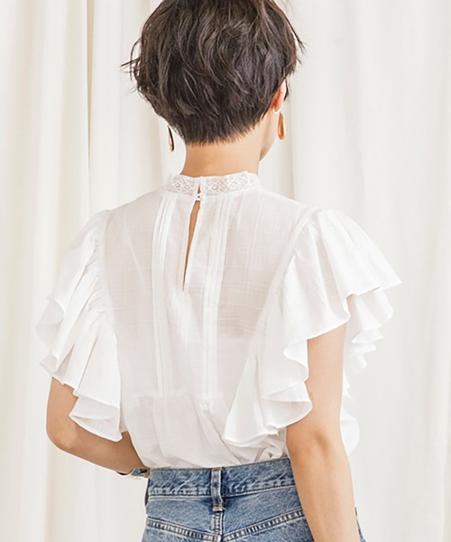 CIENA（シエナ）の「レース衿フリルピンタックブラウス（シャツ/ブラウス・レディース・ブラック/オフホワイト/オレンジ・FREE）」の10枚目の写真