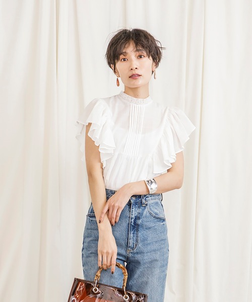 CIENA（シエナ）の「レース衿フリルピンタックブラウス（シャツ/ブラウス・レディース・ブラック/オフホワイト/オレンジ・FREE）」の12枚目の写真