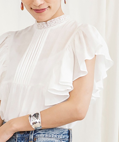 CIENA（シエナ）の「レース衿フリルピンタックブラウス（シャツ/ブラウス・レディース・ブラック/オフホワイト/オレンジ・FREE）」の4枚目の写真