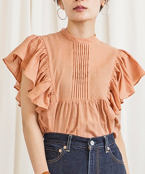 CIENA（シエナ）の「レース衿フリルピンタックブラウス（シャツ/ブラウス・レディース・ブラック/オフホワイト/オレンジ・FREE）」の5枚目の写真